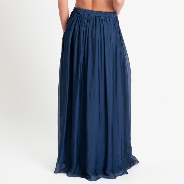 Haveone-Gonna mussola misto seta elastico in vita - blu