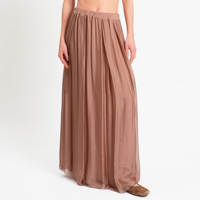 Haveone-Gonna mussola misto seta elastico in vita - caramello