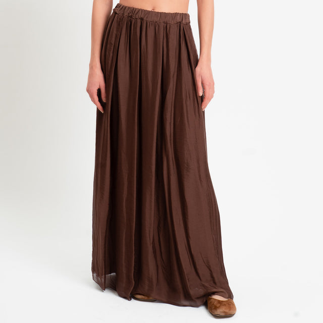 Haveone-Gonna mussola misto seta elastico in vita - cioccolato
