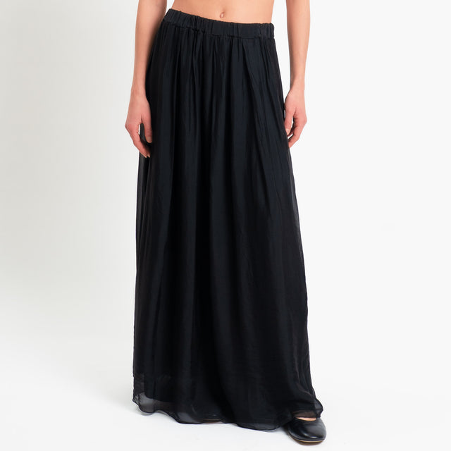 Haveone-Gonna mussola misto seta elastico in vita - nero