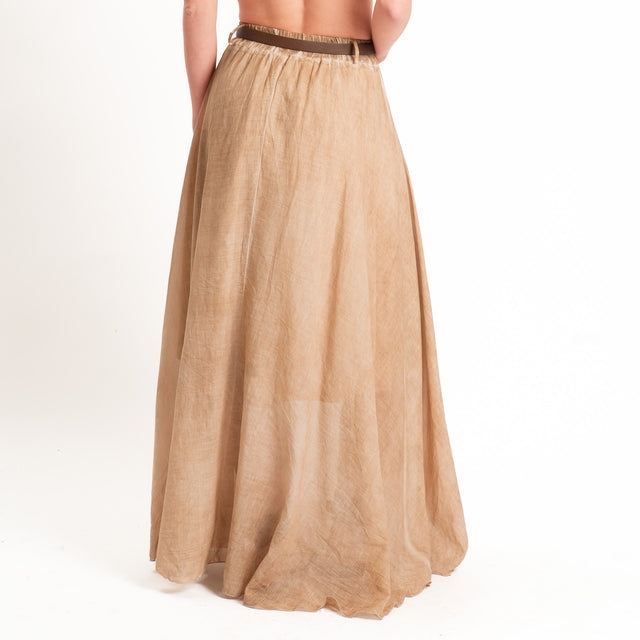 Haveone-Gonna mussola tie dye con cintura - nocciola
