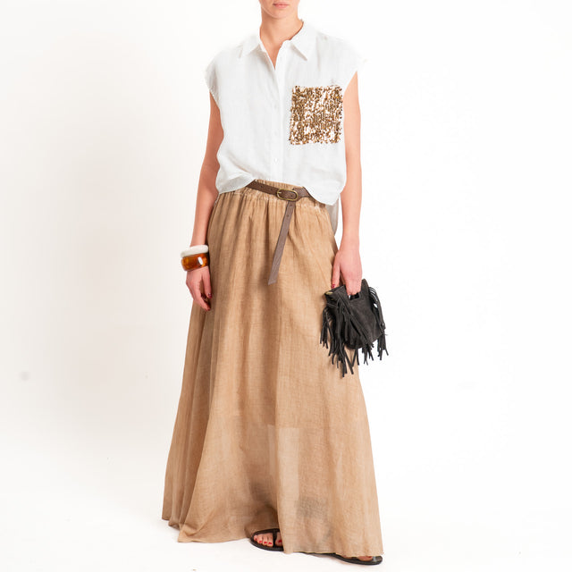 Haveone-Gonna mussola tie dye con cintura - nocciola