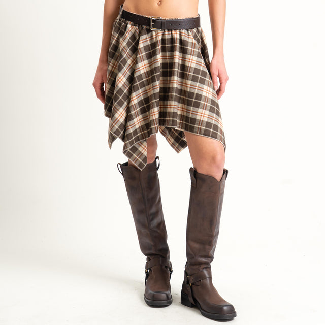 Haveone-Minigonna check asimmetrica con elastico - moro/sand/coccio