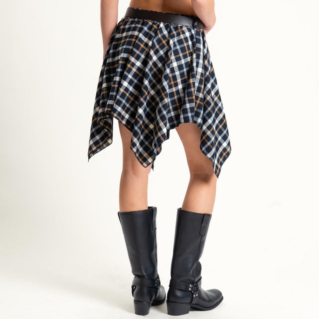Haveone-Minigonna check asimmetrica con elastico - nero/latte/cuoio