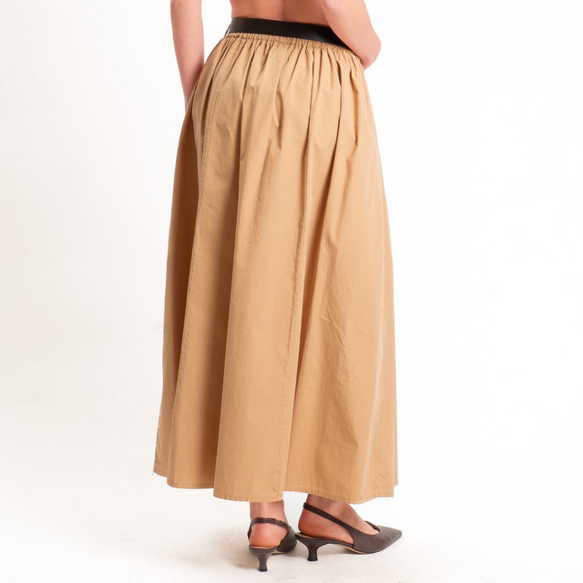 Haveone-Gonna elastico in vita con cintura - cammello