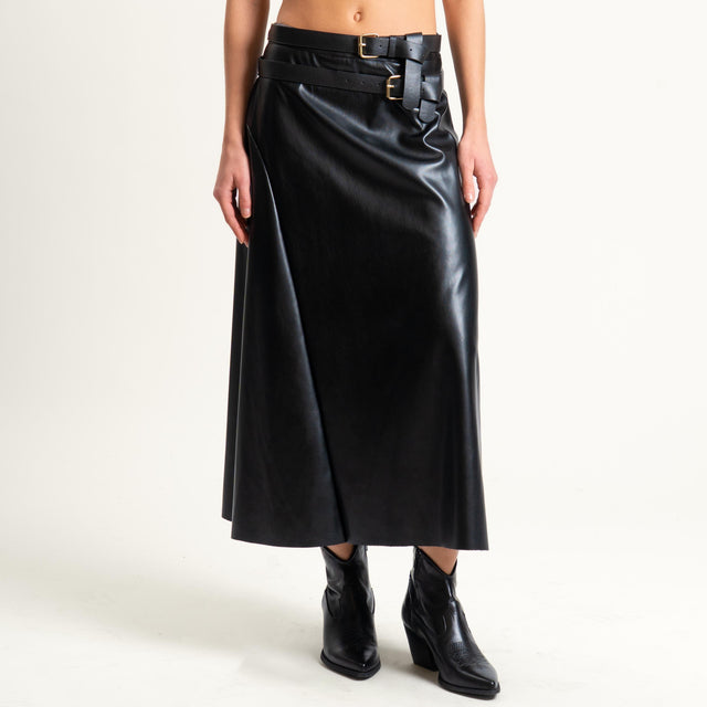 Haveone- Gonna in similpelle doppia cintura - nero