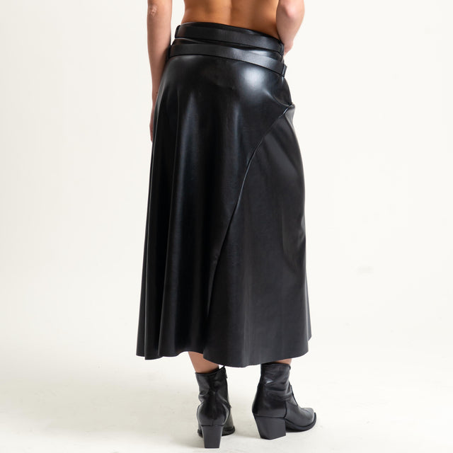 Haveone- Gonna in similpelle doppia cintura - nero