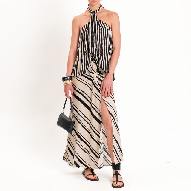 Haveone-Gonna a righe con spacco laterale - sand/nero
