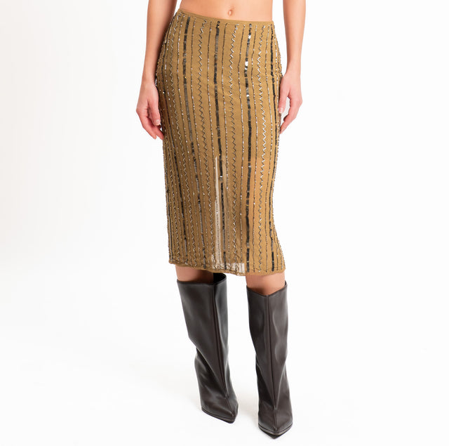 Haveone-Gonna tulle con ricami paillettes e spacco dietro - olio