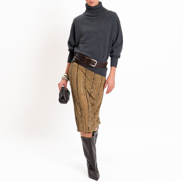 Haveone-Gonna tulle con ricami paillettes e spacco dietro - olio