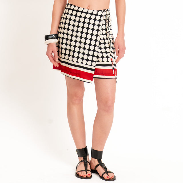 Haveone-Minigonna pareo pois - nero/burro/rosso