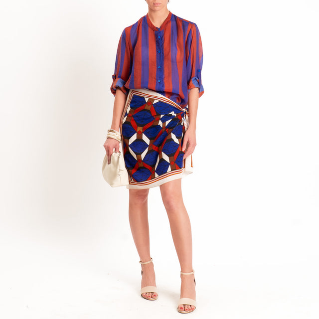 Haveone-Gonna corta pareo fantasia geometrica - bluette/coccio/burro