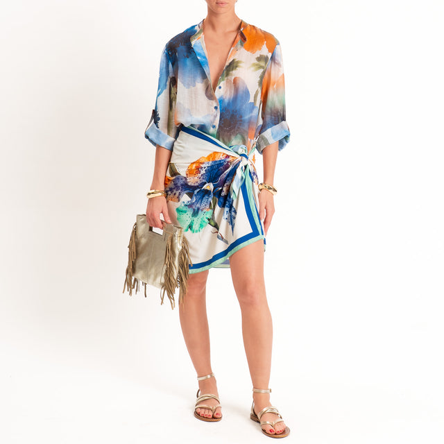 Haveone-Gonna corta pareo fantasia - turchese/burro/royal