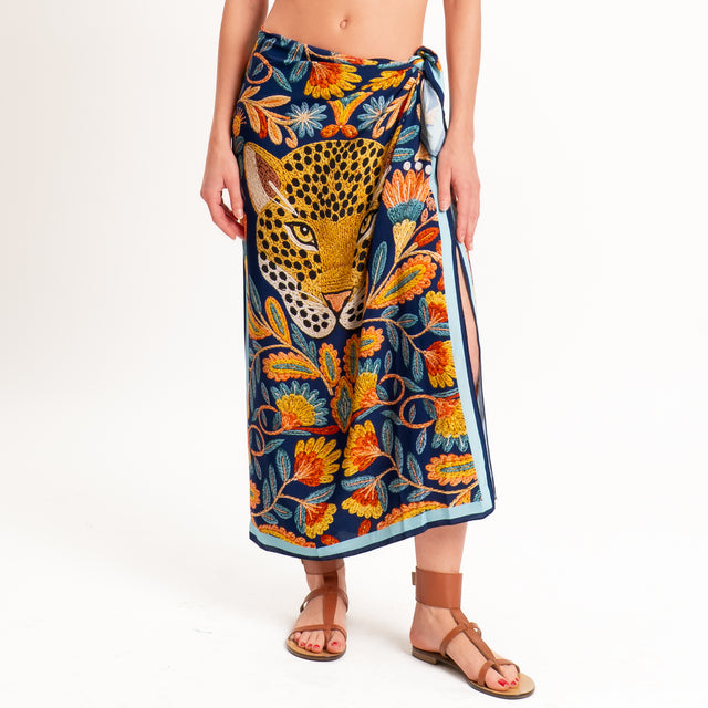 Haveone-Gonna pareo fantasia tigre - blu/arancio/cuoio