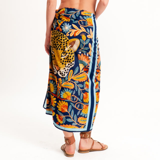 Haveone-Gonna pareo fantasia tigre - blu/arancio/cuoio