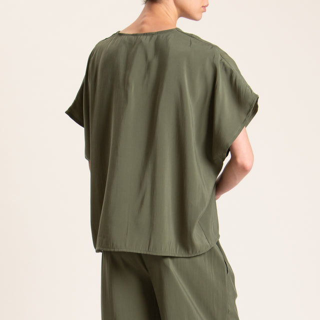Haveone-Completo blusa e pantalone tessuto modal fibra naturale - militare