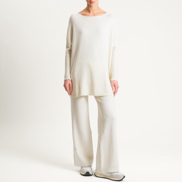Haveone- Completo in maglia scollo a barca - panna