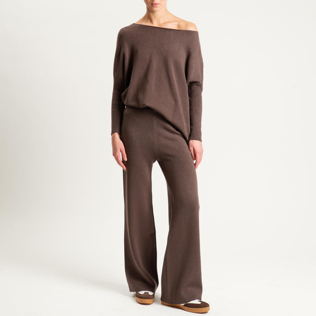 Haveone- Completo in maglia scollo a barca - moro