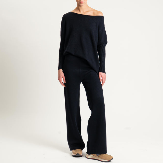 Haveone- Completo in maglia scollo a barca - nero