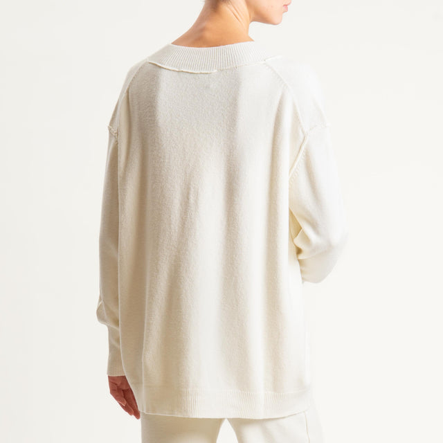 Haveone- Completo in maglia scollo v - panna