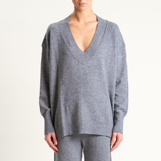 Haveone- Completo in maglia scollo v - grigio