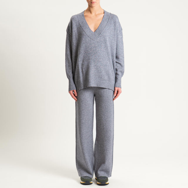 Haveone- Completo in maglia scollo v - grigio