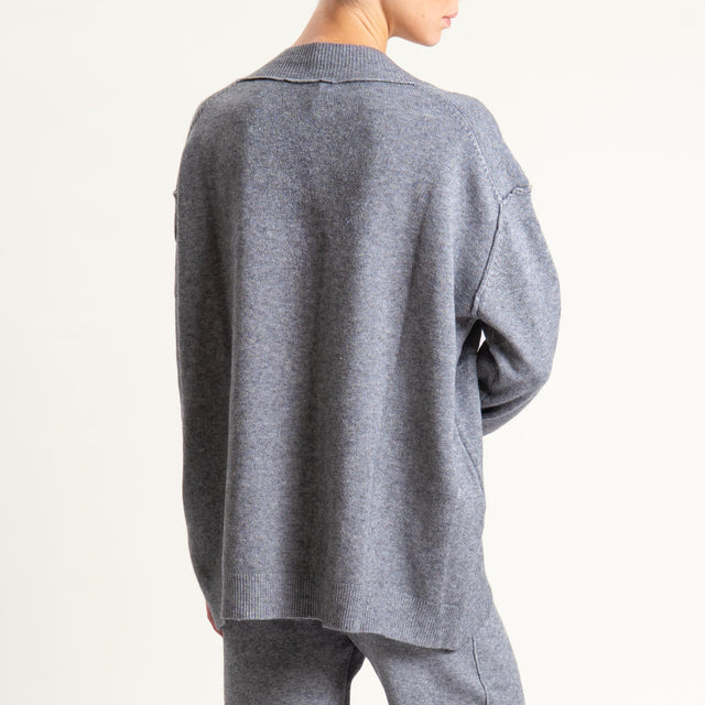 Haveone- Completo in maglia scollo v - grigio