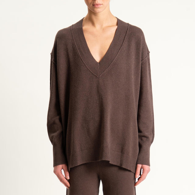 Haveone- Completo in maglia scollo v - moro