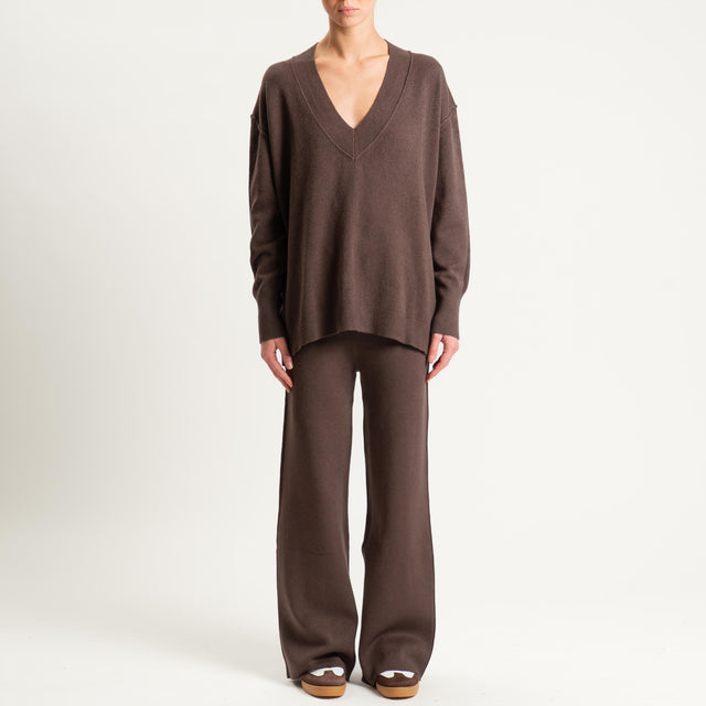 Haveone- Completo in maglia scollo v - moro
