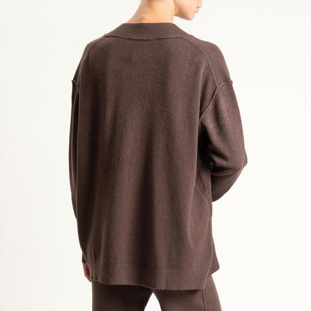 Haveone- Completo in maglia scollo v - moro