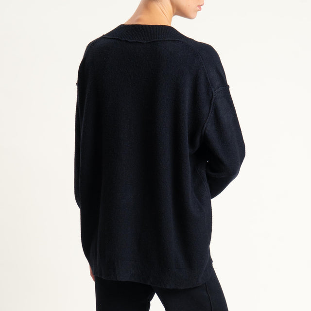 Haveone- Completo in maglia scollo v - nero