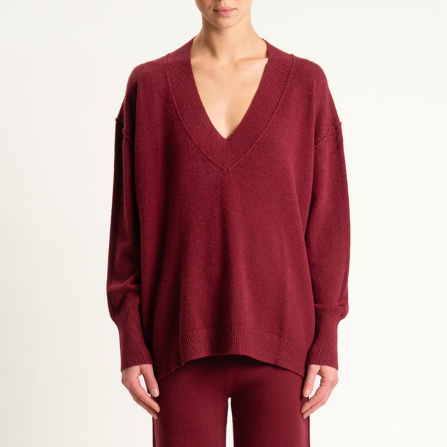 Haveone- Completo in maglia scollo v - Bordeaux