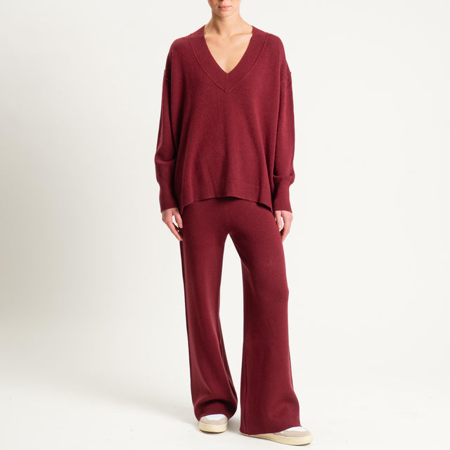 Haveone- Completo in maglia scollo v - Bordeaux