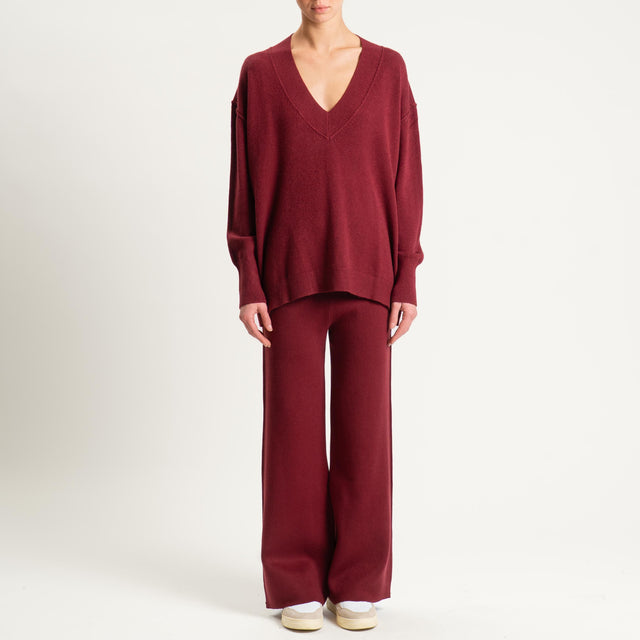 Haveone- Completo in maglia scollo v - Bordeaux