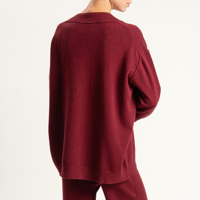 Haveone- Completo in maglia scollo v - Bordeaux
