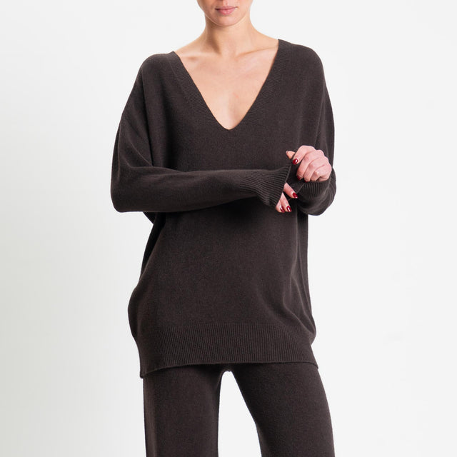 Haveone-Completo maglia scollo v + pantalone - moro