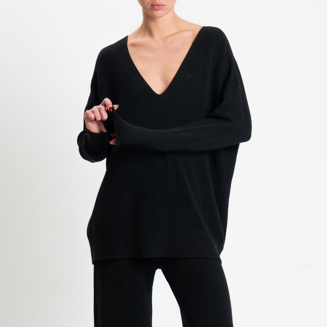 Haveone-Completo maglia scollo v + pantalone - nero
