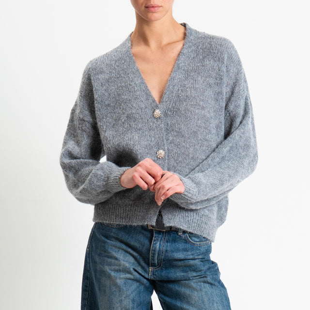 Haveone-Cardigan misto alpaca bottoni gioiello - grigio