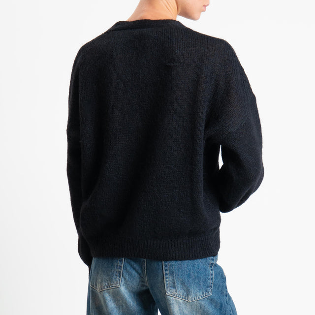 Haveone-Cardigan misto alpaca bottoni gioiello - Nero