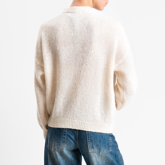 Haveone-Cardigan misto alpaca bottoni gioiello - panna