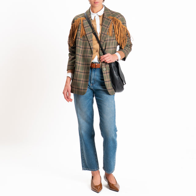 Haveone-Giacca check con frange oversize - militare/cuoio/nero