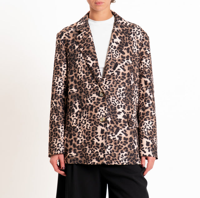 Haveone-Giacca animalier oversize - sand/nero