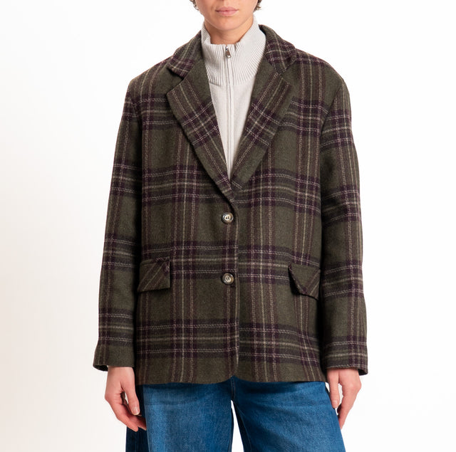 Haveone-Giacca over misto lana - check militare/bordeaux