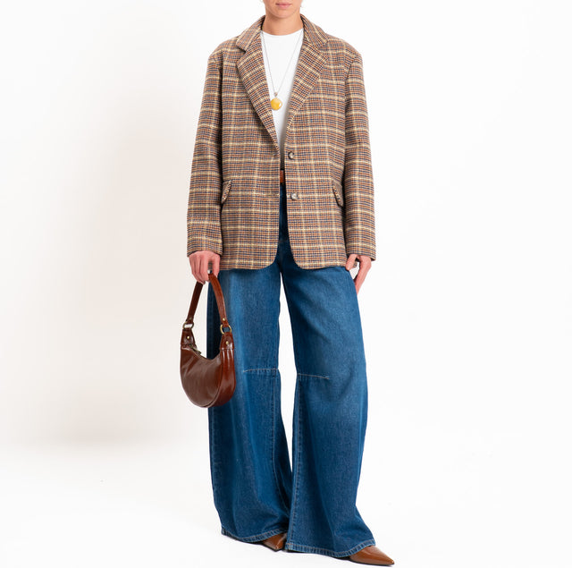 Haveone-Giacca over misto lana - pied de poule biscotto/ottanio/crema