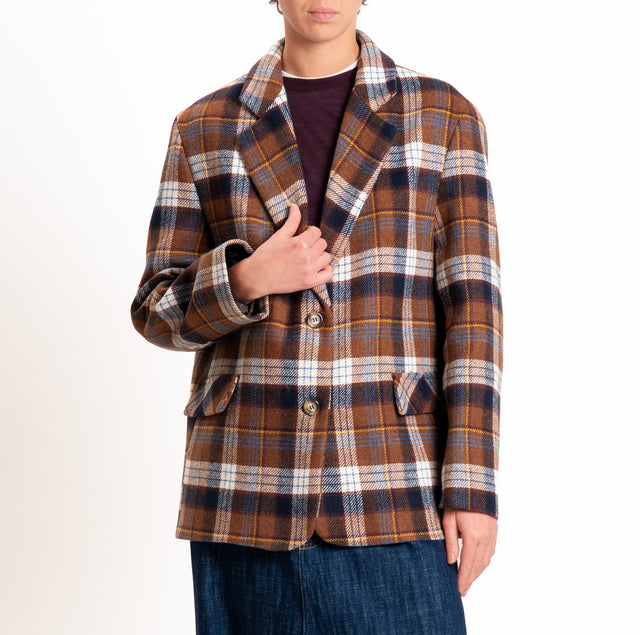 Haveone-Giacca check oversize in flanella - moro/burro/blu