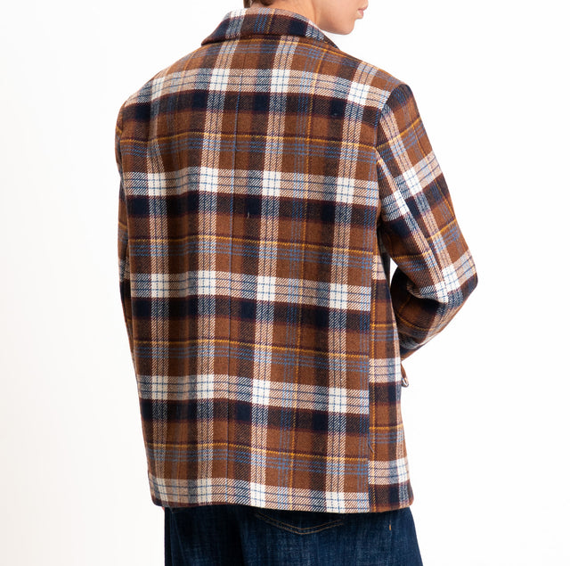 Haveone-Giacca check oversize in flanella - moro/burro/blu