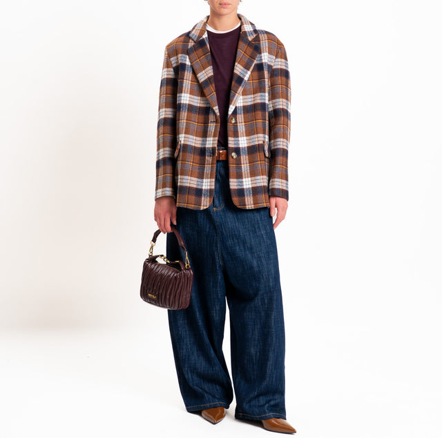 Haveone-Giacca check oversize in flanella - moro/burro/blu