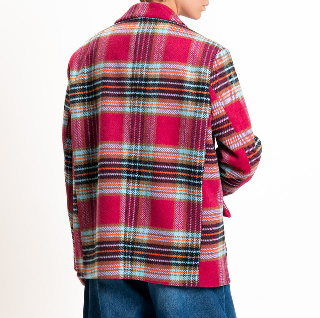 Haveone-Giacca check oversize in flanella - fucsia/arancio/celeste