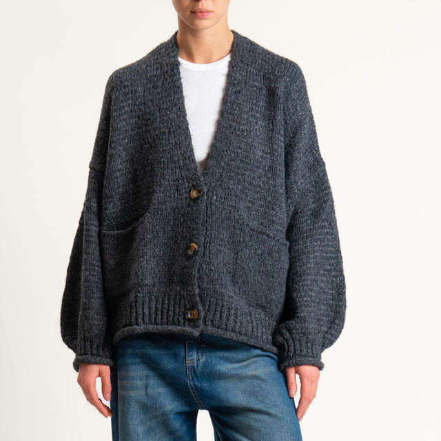 Haveone-Cardigan misto alpaca con tasche - antracite