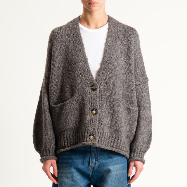 Haveone-Cardigan misto alpaca con tasche - fango